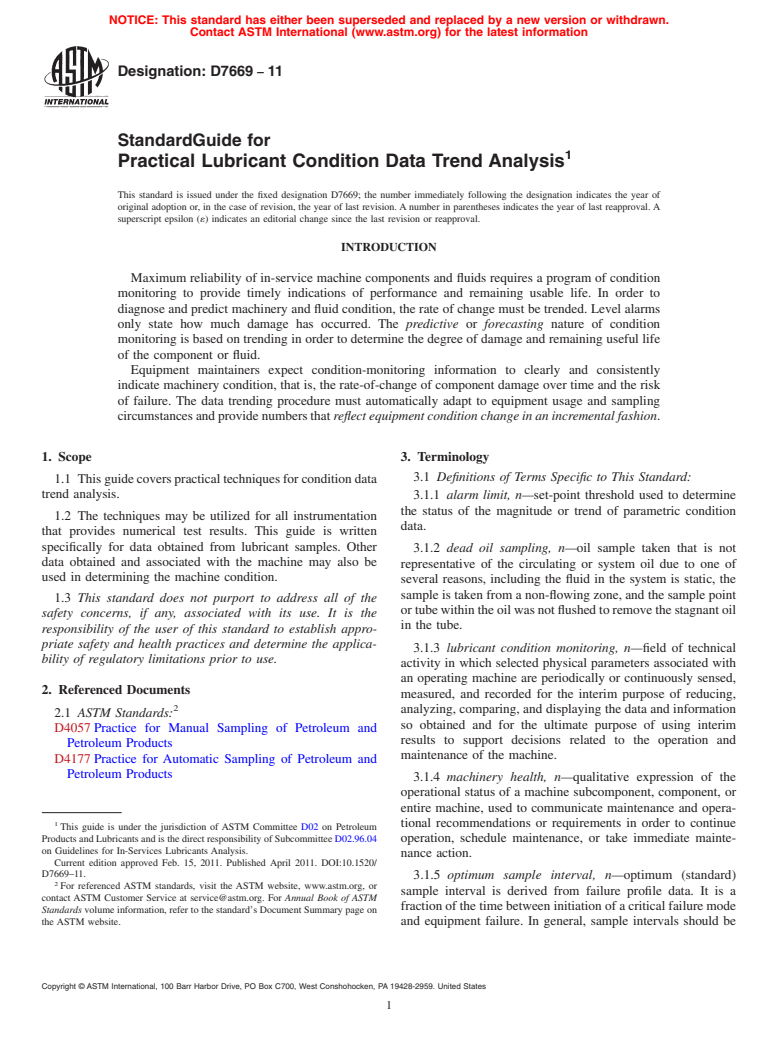 ASTM D7669-11 - Standard Guide for Practical Lubricant Condition Data Trend Analysis