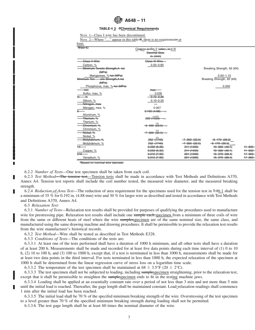 REDLINE ASTM A648-11 - Standard Specification for  Steel Wire, Hard Drawn for Prestressing Concrete Pipe