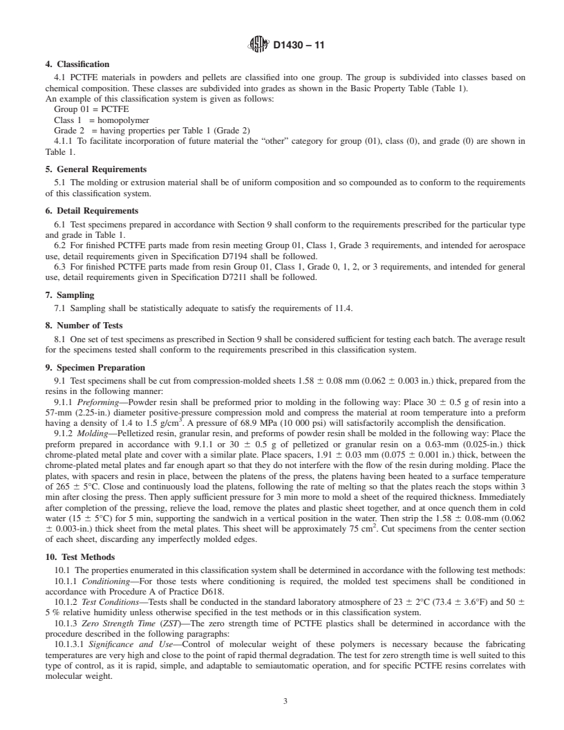 REDLINE ASTM D1430-11 - Standard Classification System for  Polychlorotrifluoroethylene (PCTFE) Plastics