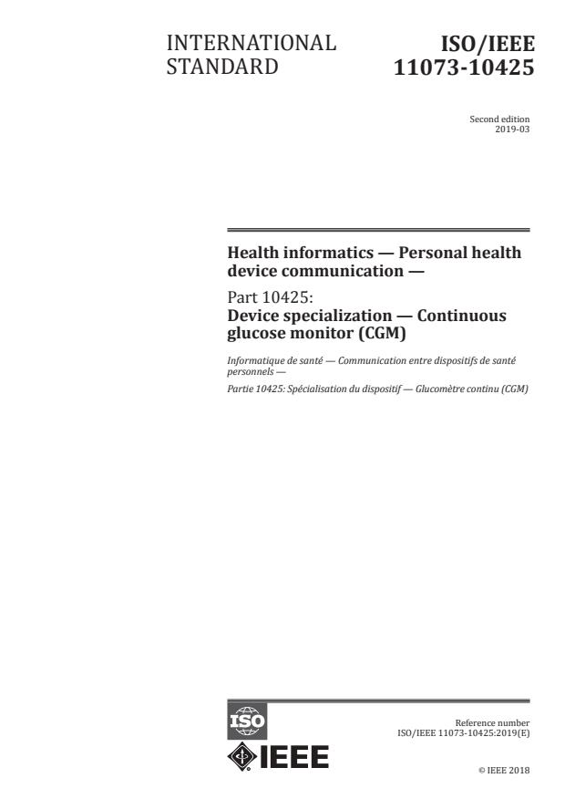 ISO/IEEE 11073-10425:2019 - Health informatics -- Personal health device communication