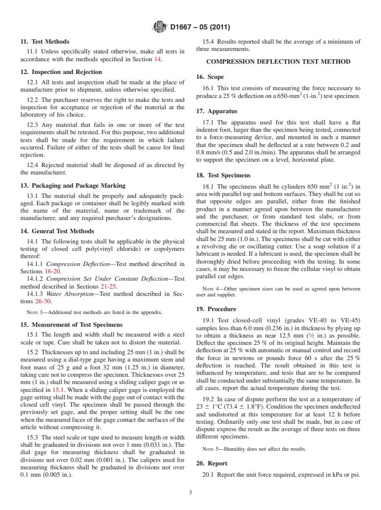 ASTM D1667-05(2011) - Standard Specification for  Flexible Cellular Materials<char: emdash>Poly (Vinyl Chloride) Foam (Closed-Cell)