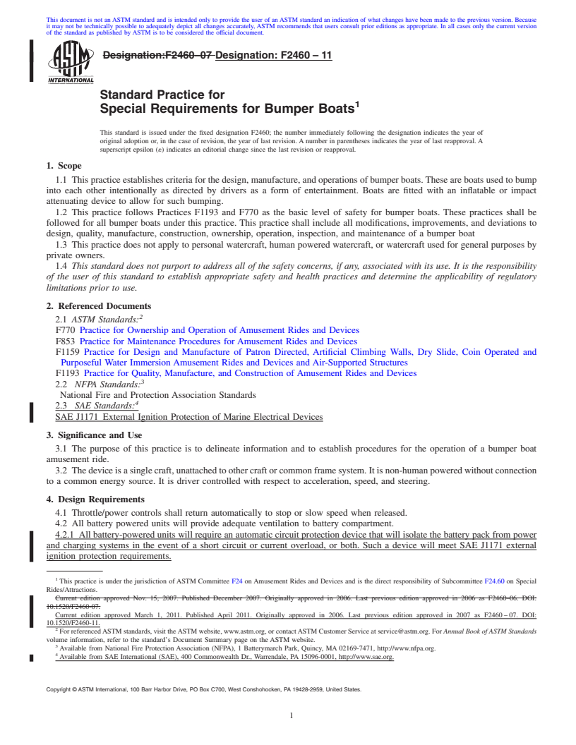 REDLINE ASTM F2460-11 - Standard Practice for Special Requirements for Bumper Boats