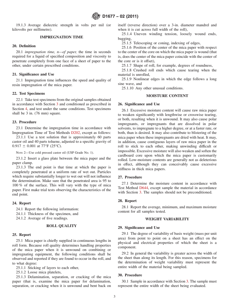 ASTM D1677-02(2011) - Standard Methods for  Sampling and Testing Untreated Mica Paper Used for Electrical Insulation