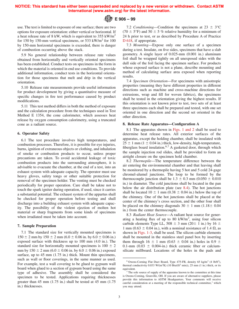 ASTM E906-99 - Standard Test Method for Heat and Visible Smoke Release Rates for Materials and Products