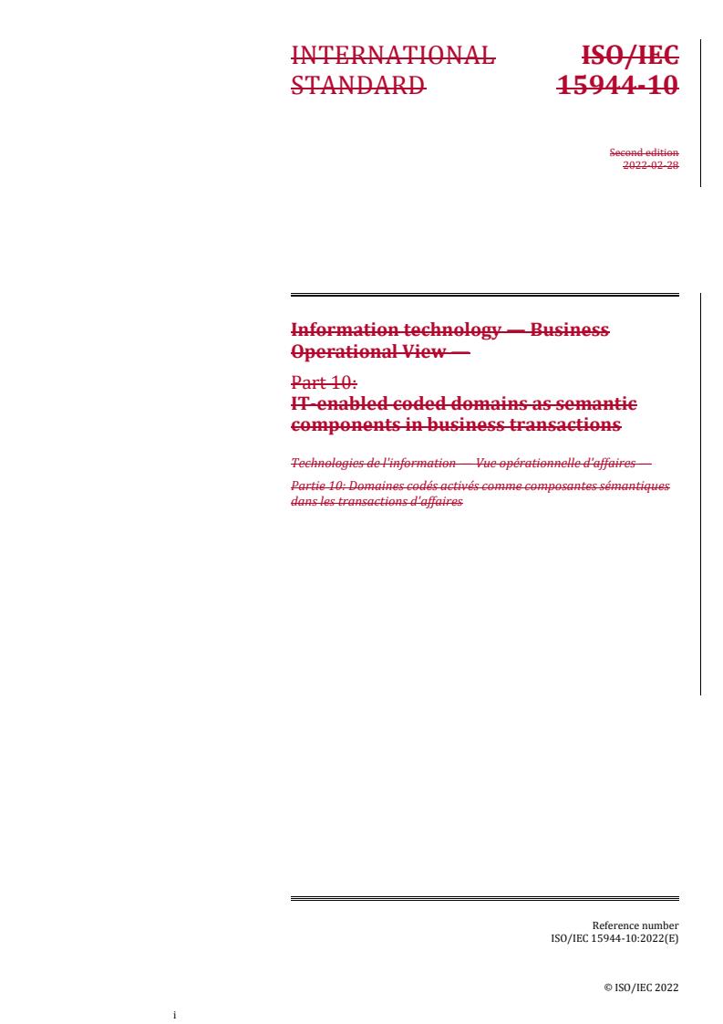 REDLINE ISO/IEC FDIS 15944-10 - Information technology — Business operational view — Part 10: IT-enabled coded domains as semantic components in business transactions
Released:2/24/2023
