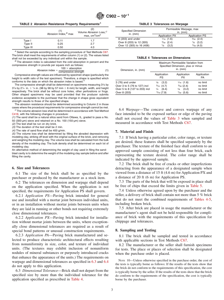 ASTM C902-10e1 - Standard Specification for Pedestrian and Light Traffic Paving Brick