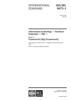 ISO/IEC 9075-1:2023 - Information technology — Database languages SQL — Part 1: Framework (SQL/Framework)
Released:1. 06. 2023 - Page 1 preview