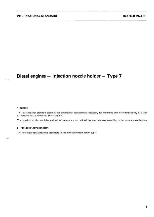 ISO 2698:1974 - Diesel engines -- Injection nozzle holder -- Type 7