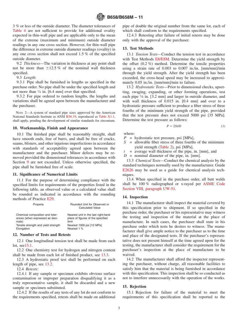 ASTM B658/B658M-11 - Standard Specification for Seamless and Welded Zirconium and Zirconium Alloy Pipe