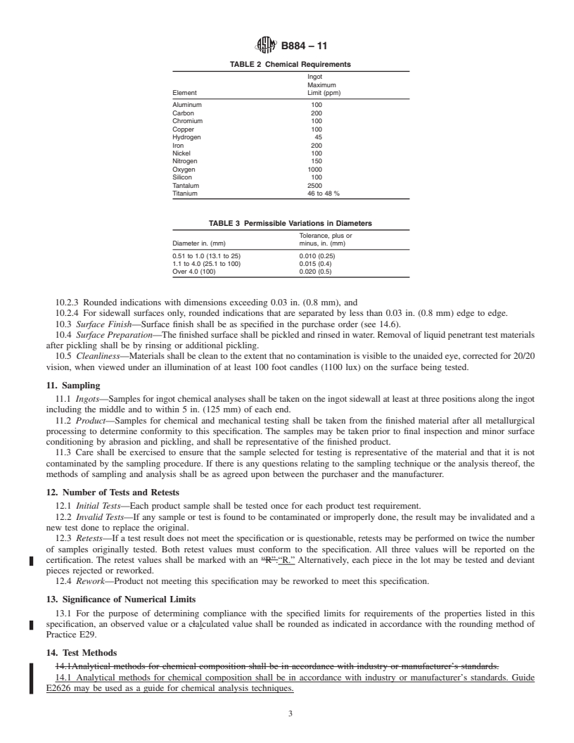 REDLINE ASTM B884-11 - Standard Specification for Niobium-Titanium Alloy Billets, Bar, and Rod for Superconducting Applications