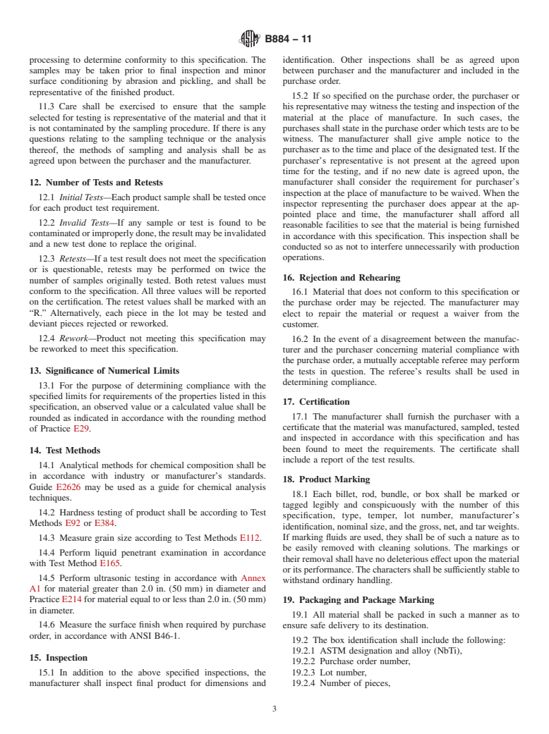 ASTM B884-11 - Standard Specification for Niobium-Titanium Alloy Billets, Bar, and Rod for Superconducting Applications