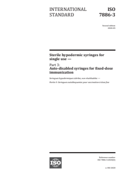 ISO 7886-3:2020 ISO 7886-3:2020 - Sterile hypodermic syringes for single use — Part 3: Auto-disabled syringes for fixed-dose immunization
Released:5/5/2020 - Page 1 preview