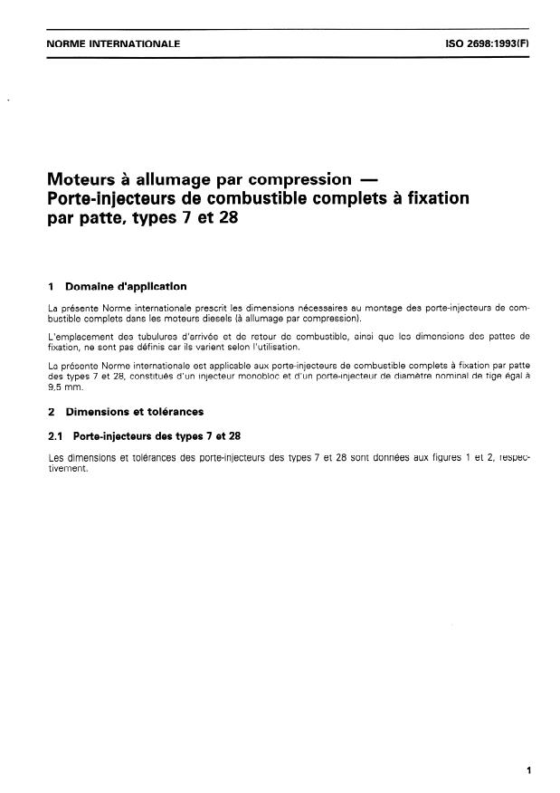 ISO 2698:1993 - Moteurs a allumage par compression -- Porte-injecteurs de combustible complets a fixation par patte, types 7 et 28