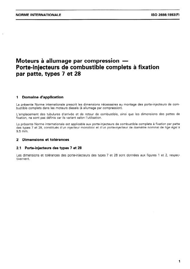 ISO 2698:1993 - Moteurs a allumage par compression -- Porte-injecteurs de combustible complets a fixation par patte, types 7 et 28
