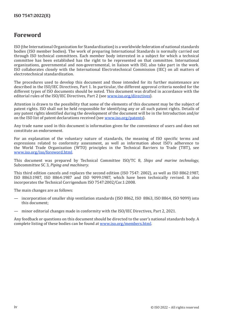 ISO 7547:2022 ISO 7547:2022 - Ships and marine technology — Air-conditioning and ventilation of accommodation spaces and other enclosed compartments on board ships — Design conditions and basis of calculations
Released:4/14/2022 - Page 4 preview