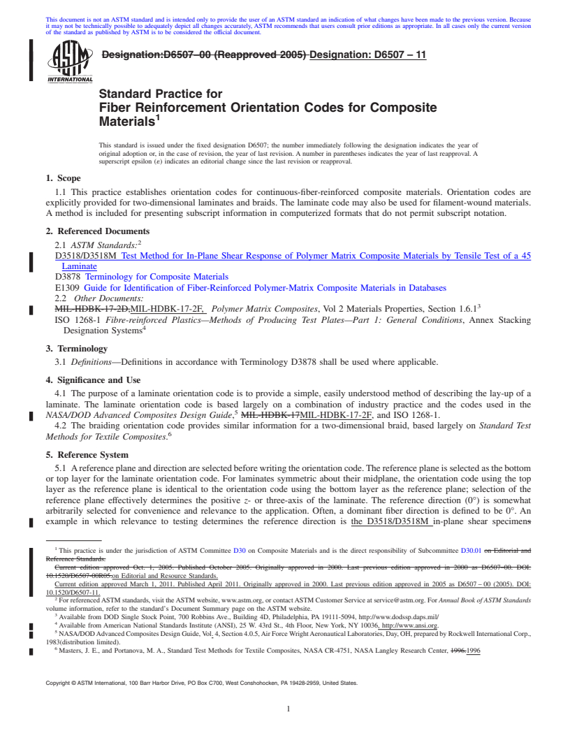 REDLINE ASTM D6507-11 - Standard Practice for Fiber Reinforcement Orientation Codes for Composite Materials