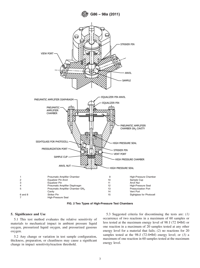 ASTM G86-98a(2011) - Standard Test Method for Determining Ignition Sensitivity of Materials to Mechanical Impact in Ambient Liquid Oxygen and Pressurized Liquid and Gaseous Oxygen Environments