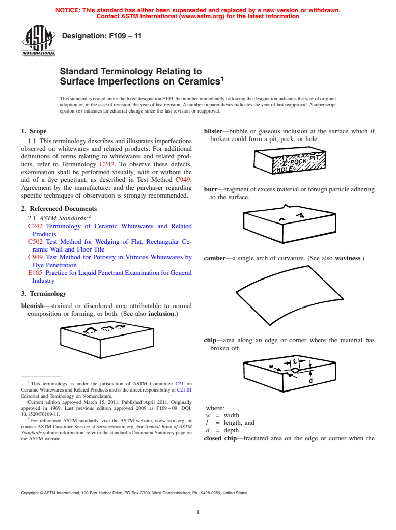 ASTM F109-11 - Standard Terminology Relating to Surface Imperfections on Ceramics