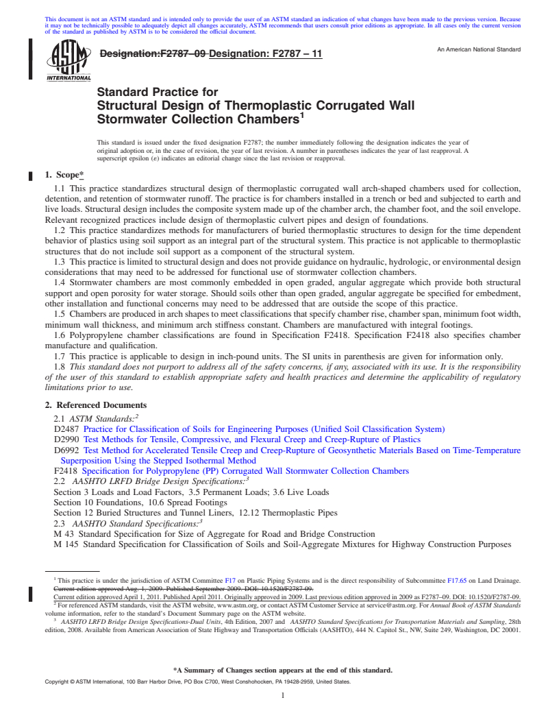 REDLINE ASTM F2787-11 - Standard Practice for Structural Design of Thermoplastic Corrugated Wall Stormwater Collection Chambers