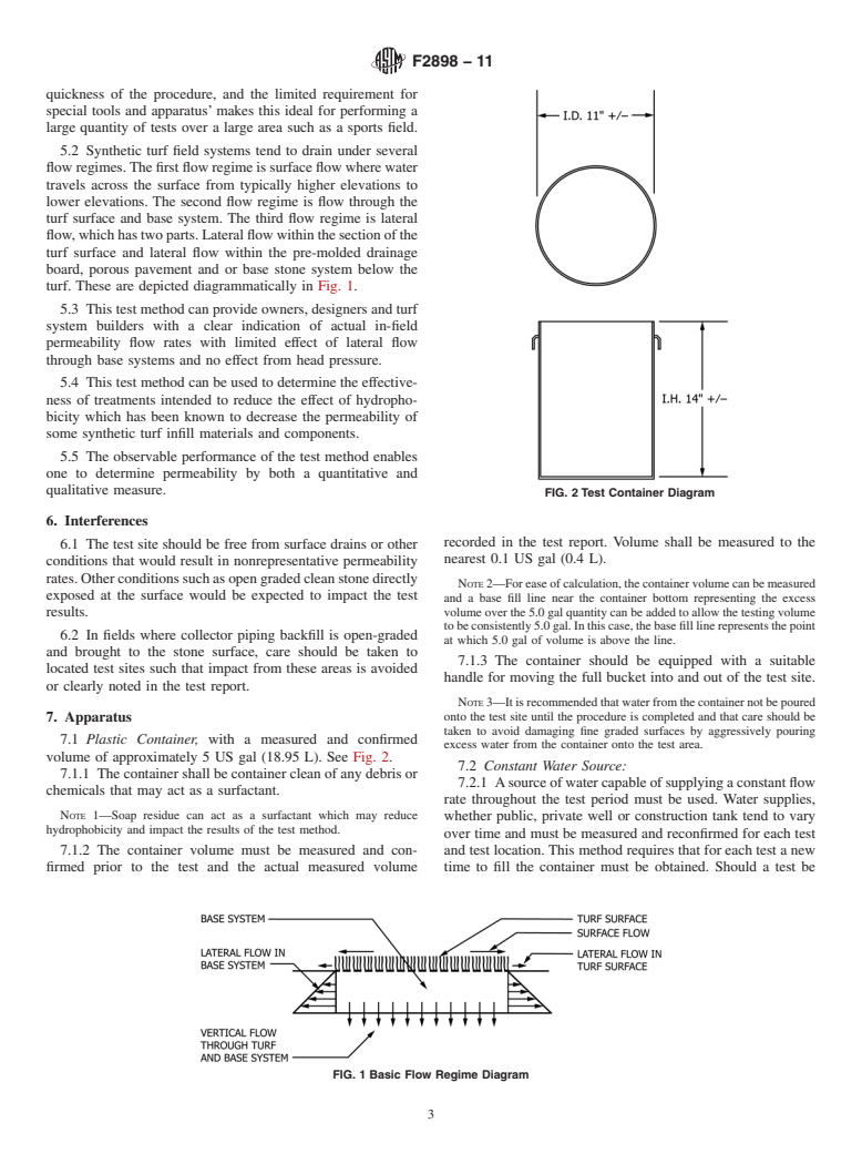 ASTM F2898-11 - Standard Test Method for Permeability of Synthetic Turf Sports Field Base Stone and Surface System by Non-confined Area Flood Test Method