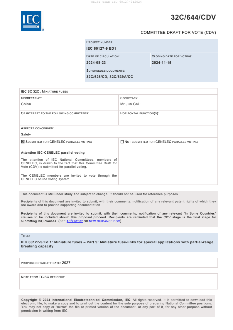 prEN IEC 60127-9:2024 - BARVE