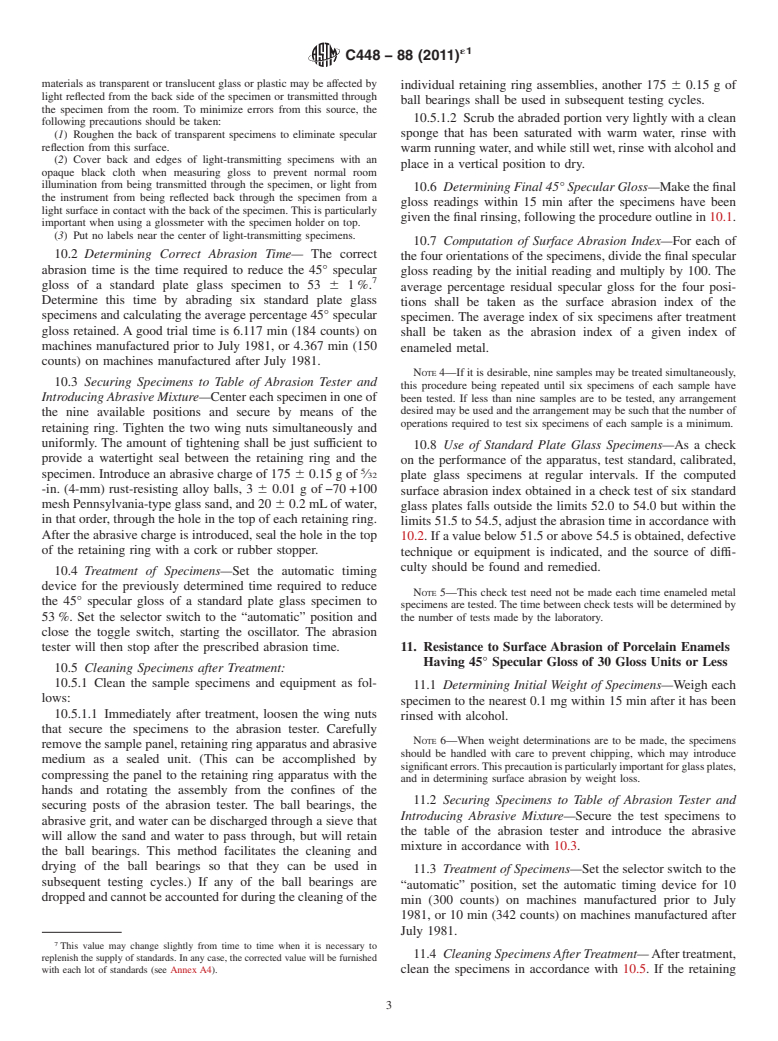 ASTM C448-88(2011)e1 - Standard Test Methods for Abrasion Resistance of Porcelain Enamels