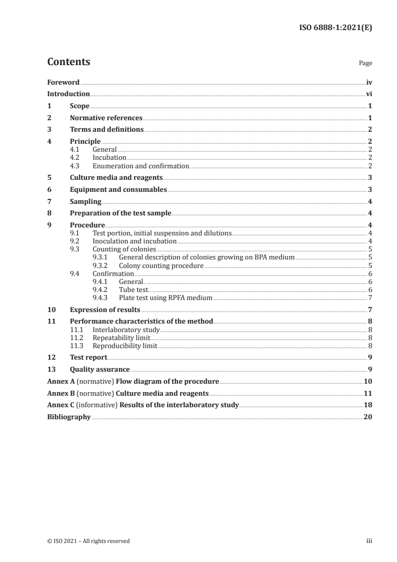 ISO 6888-1:2021 - Microbiology of the food chain — Horizontal method for the enumeration of coagulase-positive staphylococci (Staphylococcus aureus and other species) — Part 1: Method using Baird-Parker agar medium
Released:8/16/2021