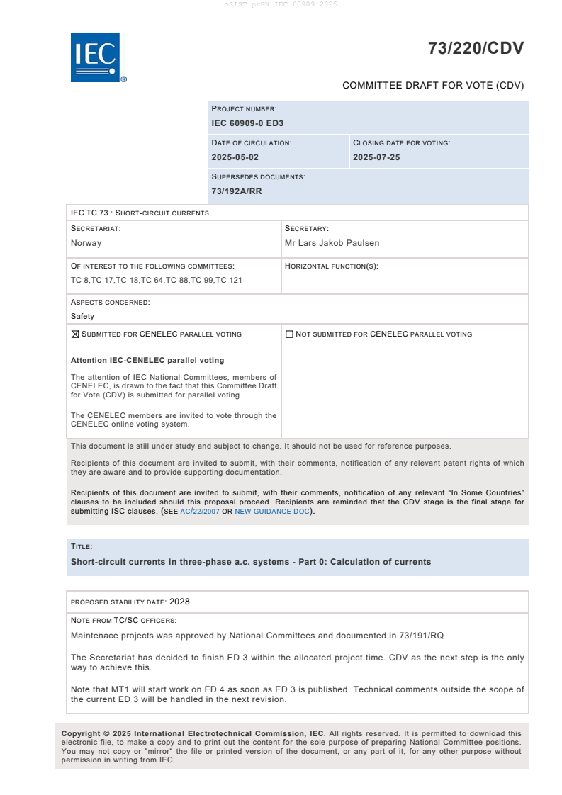 prEN IEC 60909:2025