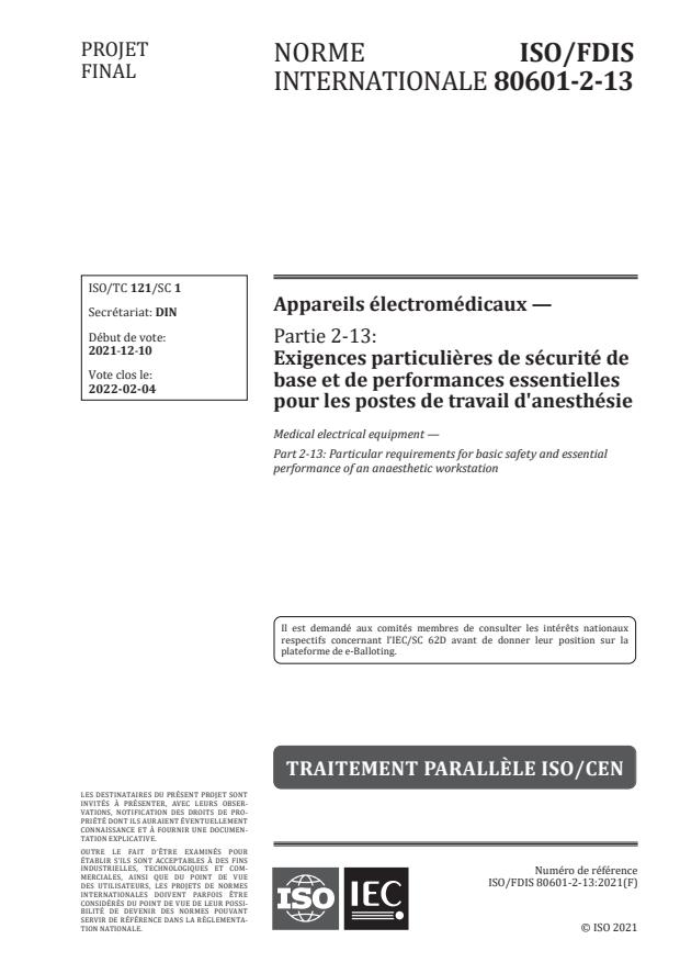 ISO/FDIS 80601-2-13 - Appareils électromédicaux