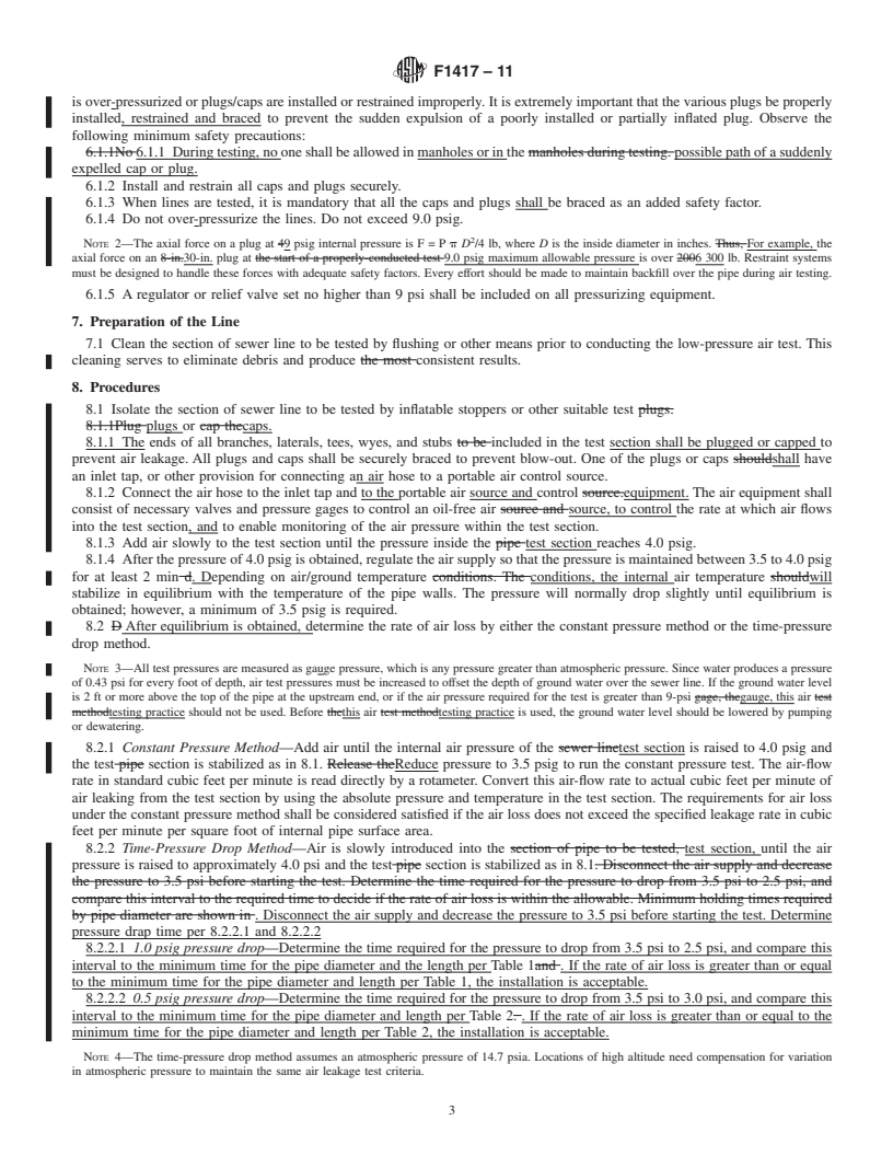 REDLINE ASTM F1417-11 - Standard Test Method for Installation Acceptance of Plastic Gravity Sewer Lines Using Low-Pressure Air