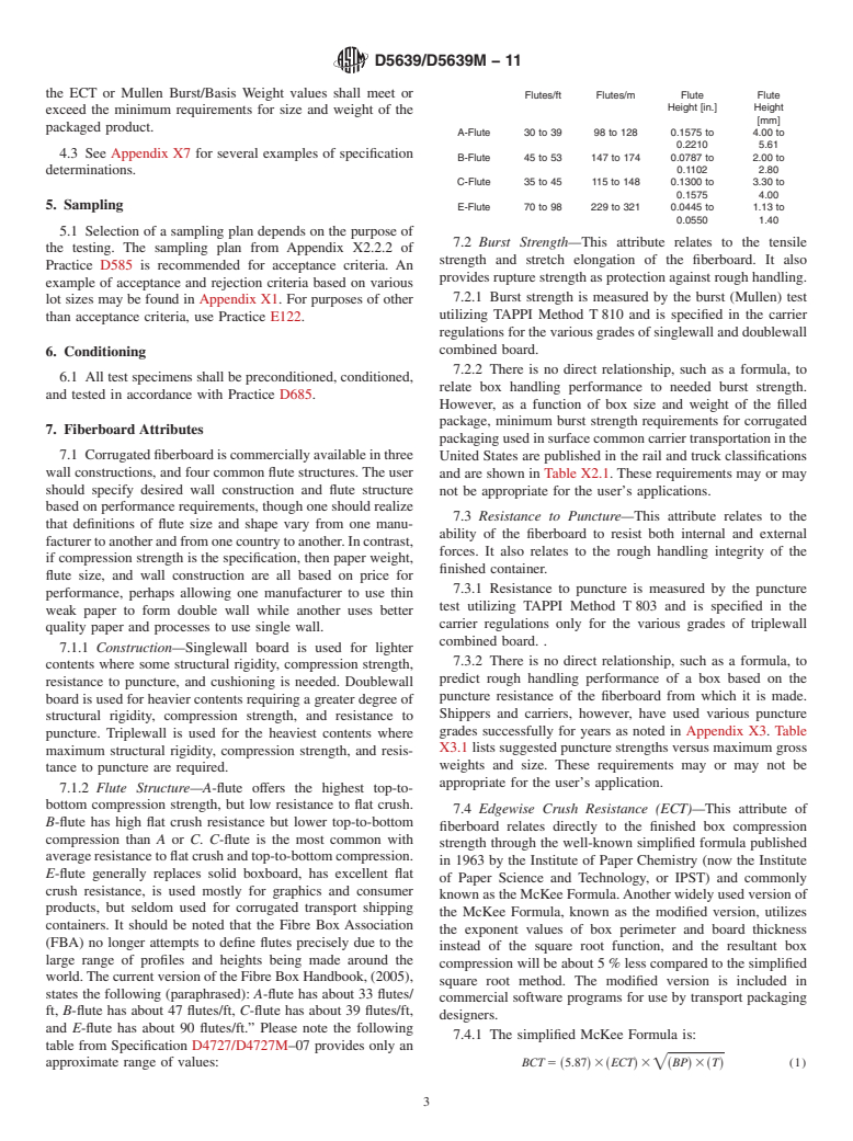 ASTM D5639/D5639M-11 - Standard Practice for Selection of Corrugated Fiberboard Materials and Box Construction Based on Performance Requirements