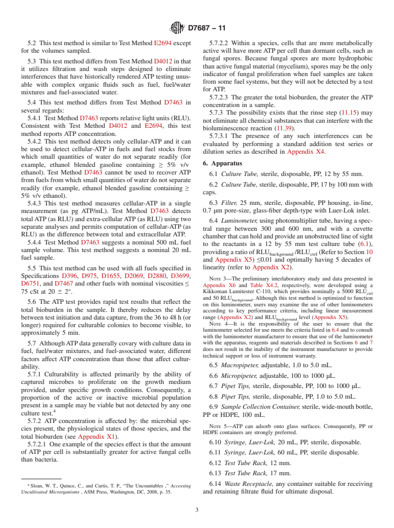 ASTM D7687-11 - Standard Test Method for Measurement of Cellular Adenosine Triphosphate in Fuel, Fuel/Water Mixtures, and Fuel-Associated Water with Sample Concentration by Filtration