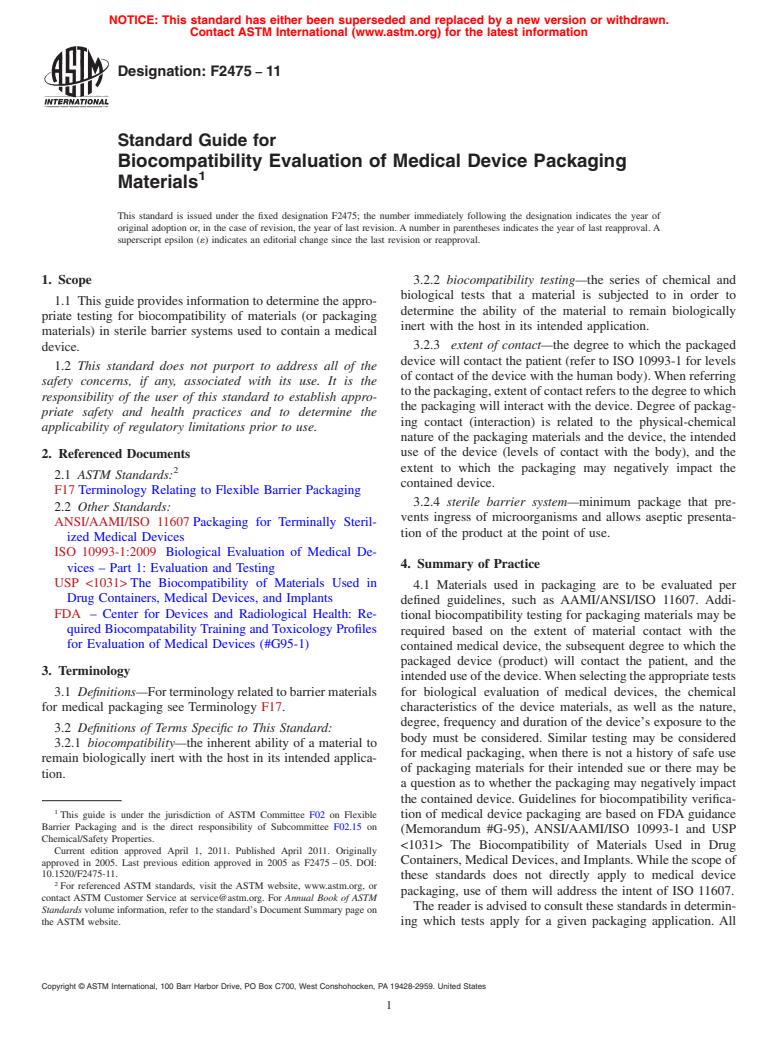 ASTM F2475-11 - Standard Guide for Biocompatibility Evaluation of ...