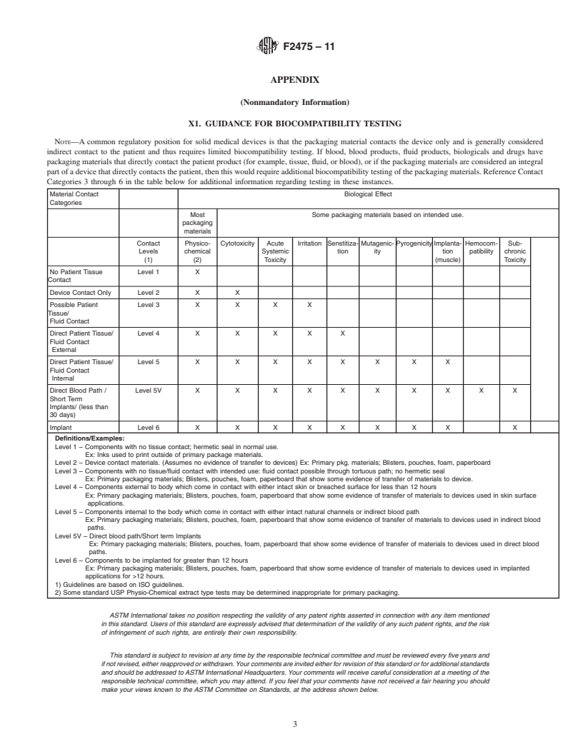 REDLINE ASTM F2475-11 - Standard Guide for Biocompatibility Evaluation of Medical Device Packaging Materials