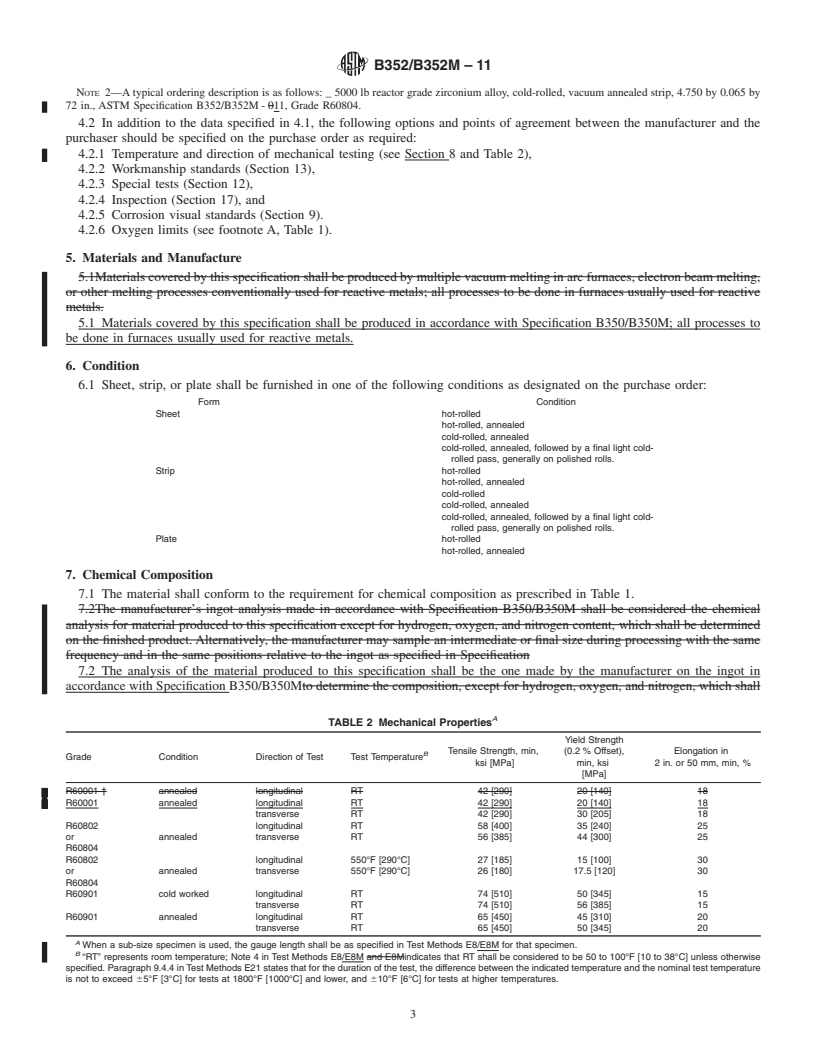 REDLINE ASTM B352/B352M-11 - Standard Specification for Zirconium and Zirconium Alloy Sheet, Strip, and Plate for Nuclear Application