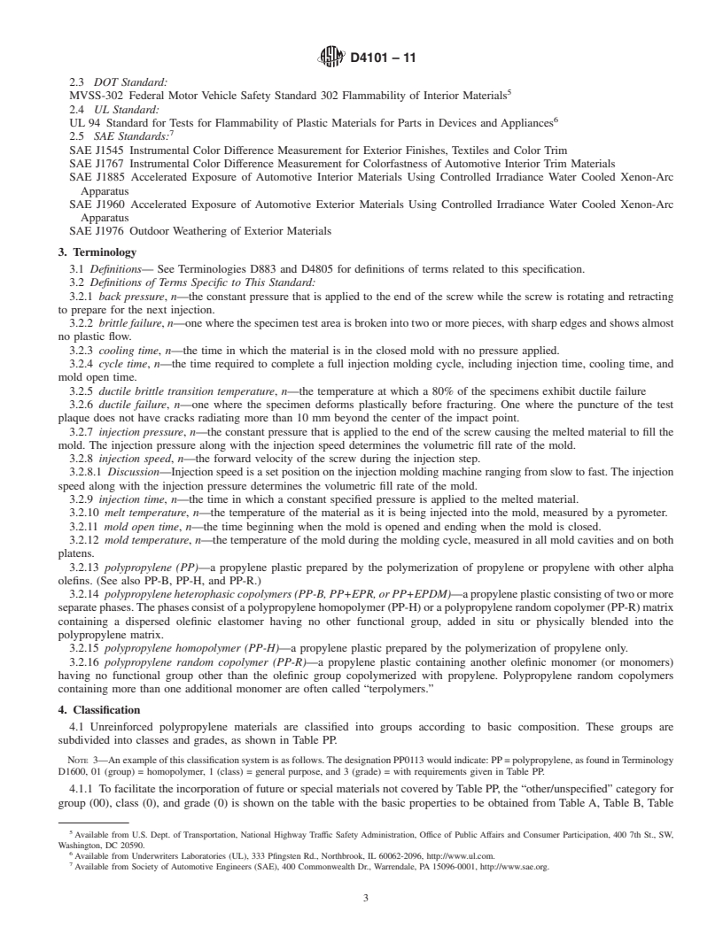 REDLINE ASTM D4101-11 - Standard Specification for Polypropylene Injection and Extrusion Materials