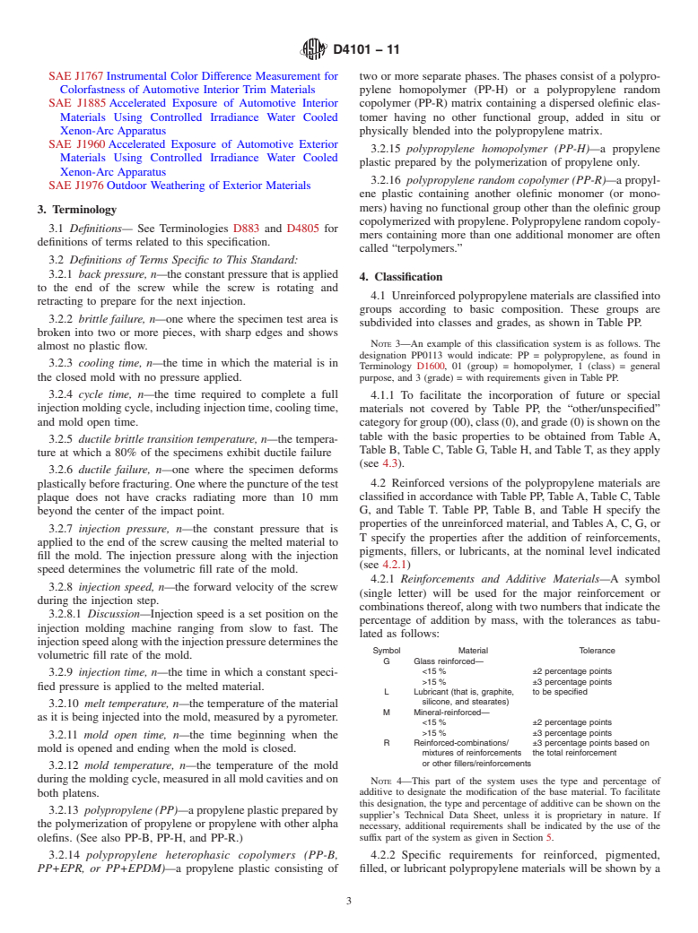 ASTM D4101-11 - Standard Specification for Polypropylene Injection and Extrusion Materials