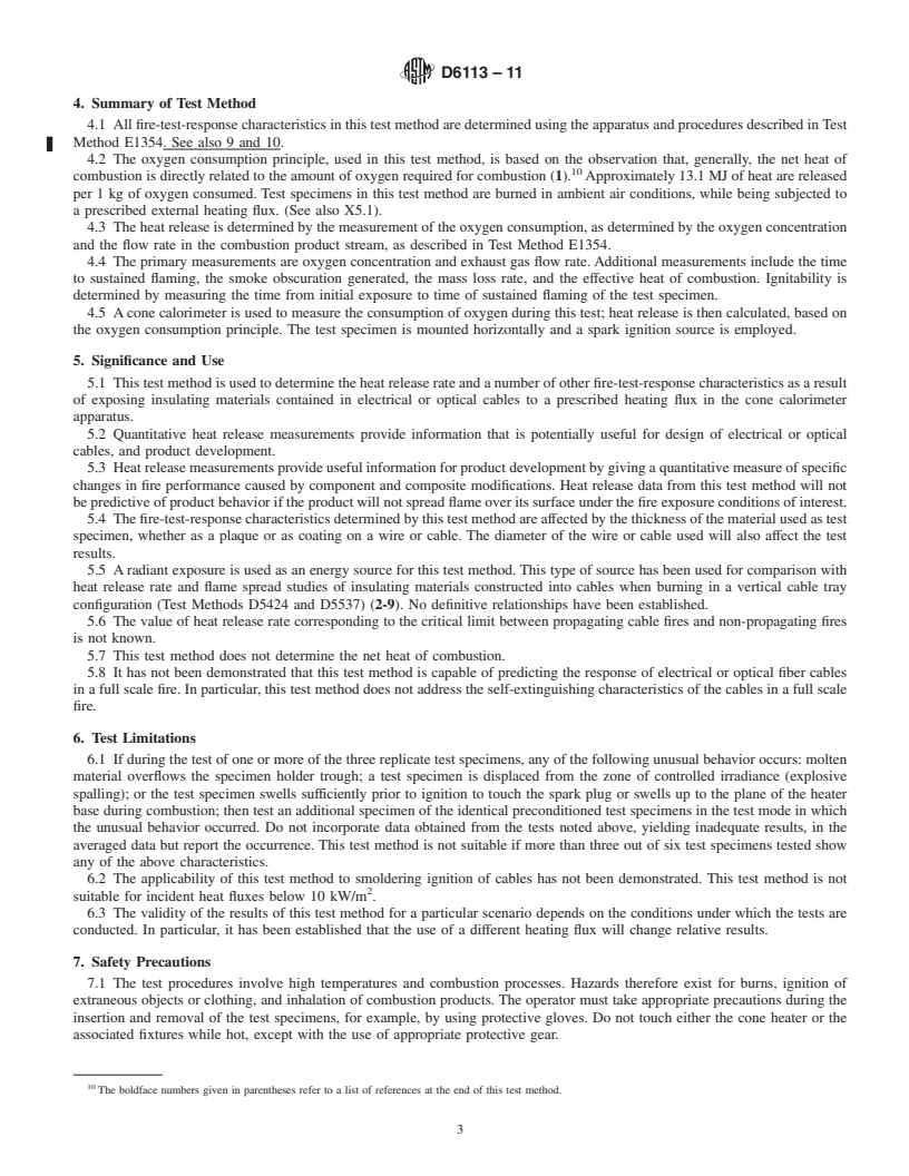 REDLINE ASTM D6113-11 - Standard Test Method for Using a Cone Calorimeter to Determine Fire-Test-Response Characteristics of Insulating Materials Contained in Electrical or Optical Fiber Cables