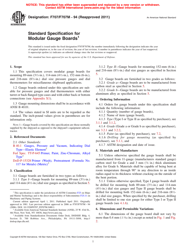 ASTM F707/F707M-94(2011) - Standard Specification for Modular Gage Boards