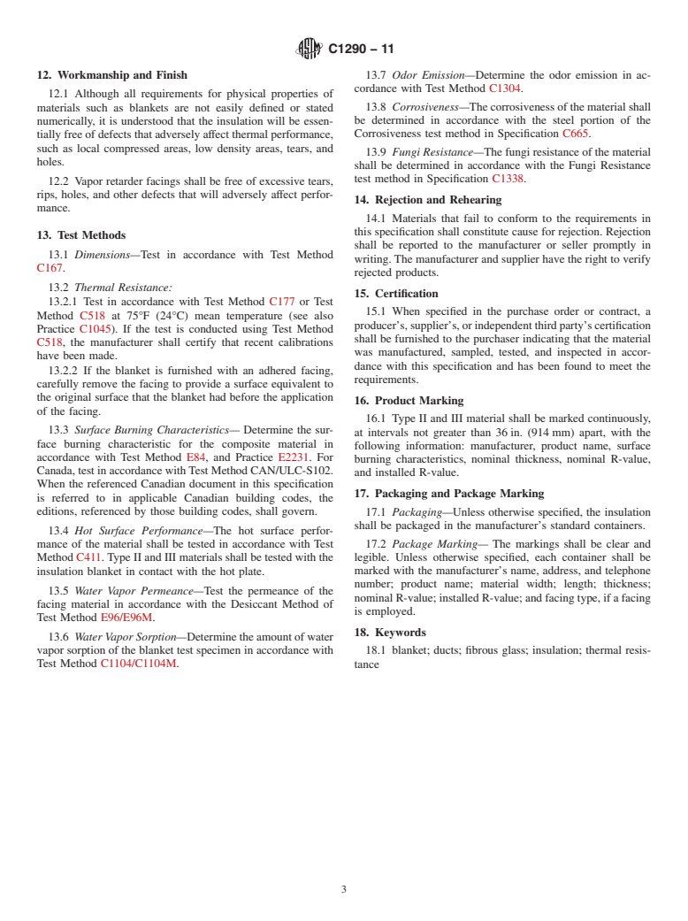 ASTM C1290-11 - Standard Specification for Flexible Fibrous Glass Blanket Insulation Used to Externally Insulate HVAC Ducts