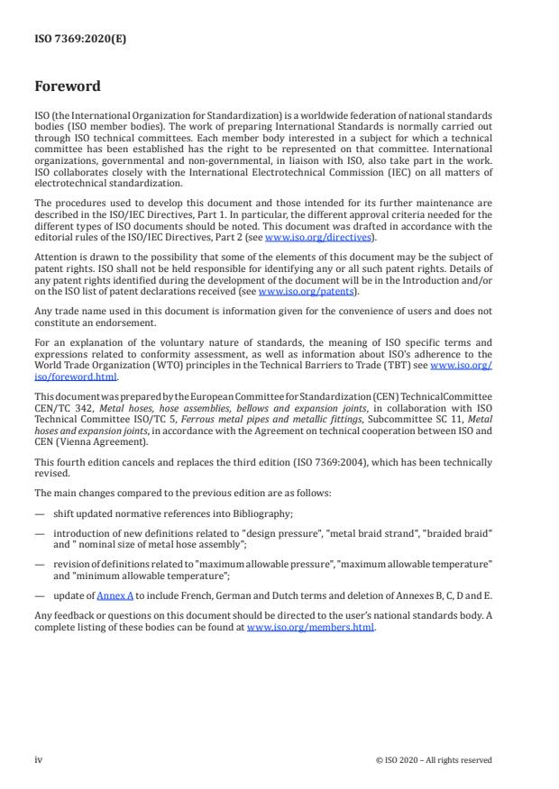 ISO 7369:2020 ISO 7369:2020 - Pipework -- Metal hoses and hose assemblies -- Vocabulary - Page 4 preview