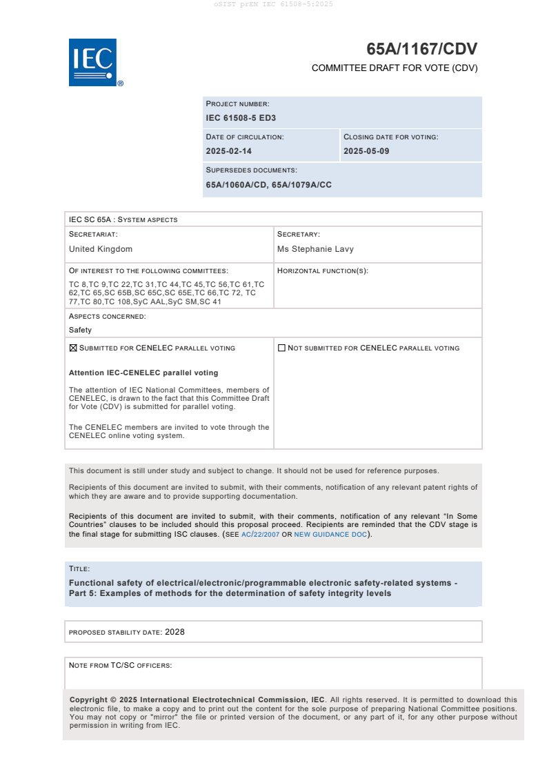 prEN IEC 61508-5:2025