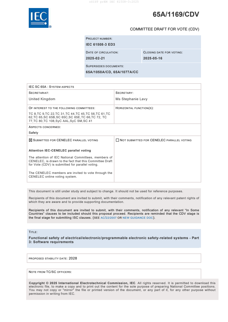 prEN IEC 61508-3:2025 - BARVE