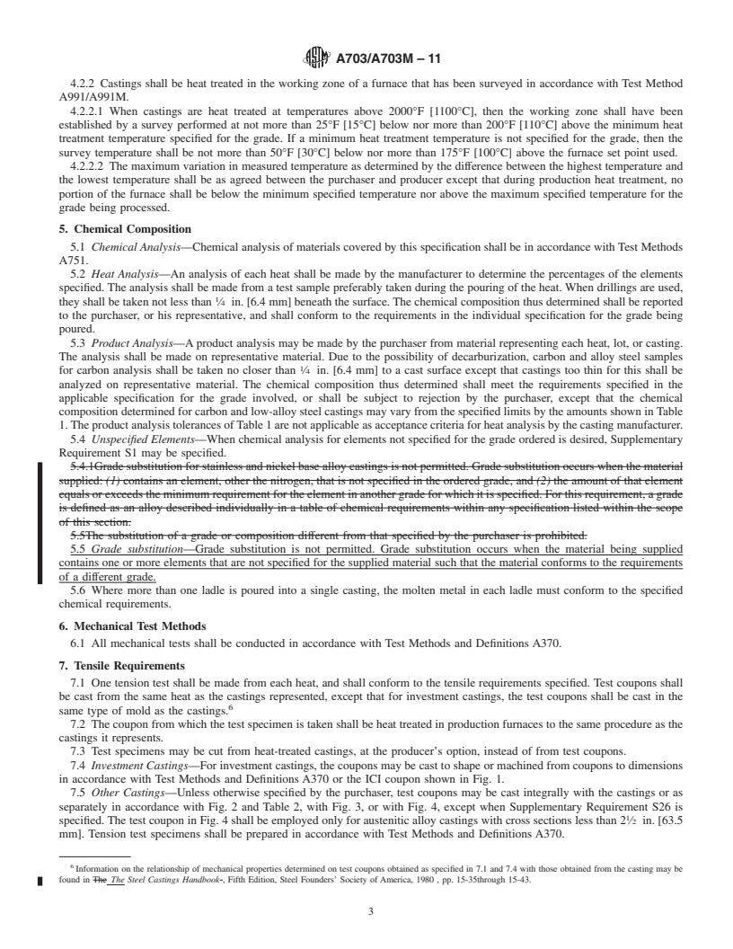 REDLINE ASTM A703/A703M-11 - Standard Specification for Steel Castings, General Requirements, for Pressure-Containing Parts