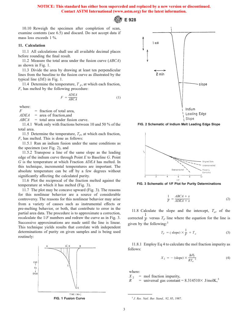 ASTM E928-01 - Standard Test Method for Determination of Purity by Differential Scanning Calorimetry