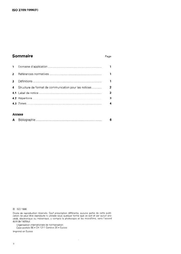 ISO 2709:1996 ISO 2709:1996 - Information et documentation -- Format pour l'échange d'information - Page 2 preview