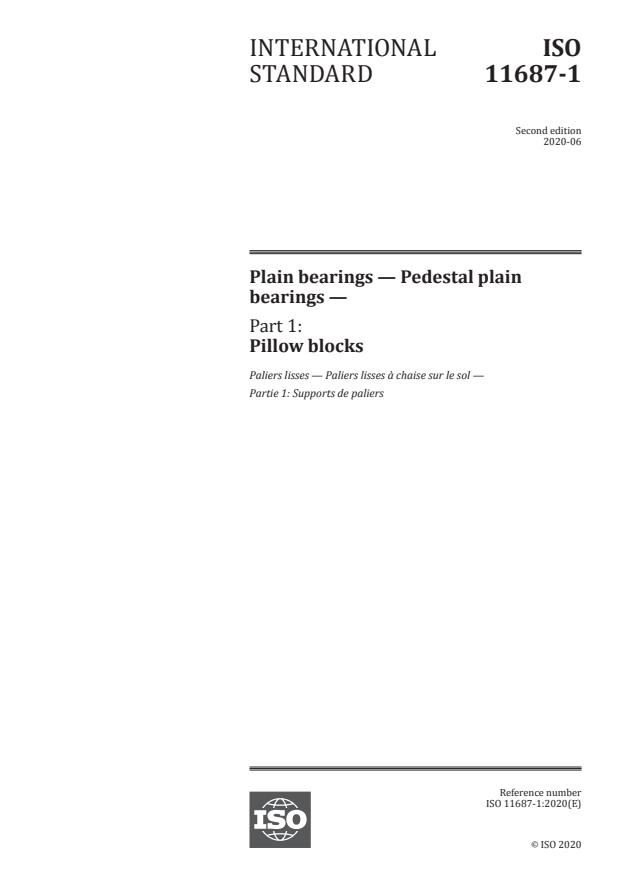 ISO 11687-1:2020 - Plain bearings -- Pedestal plain bearings