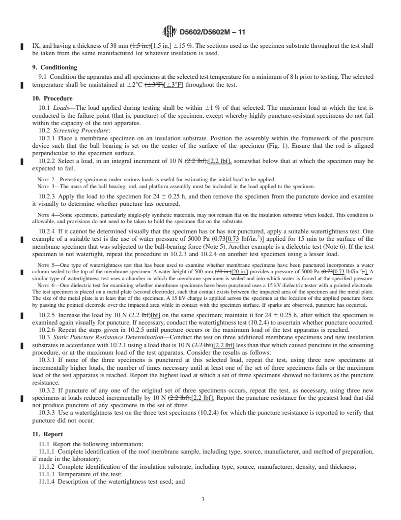 REDLINE ASTM D5602/D5602M-11 - Standard Test Method for Static Puncture Resistance of Roofing Membrane Specimens