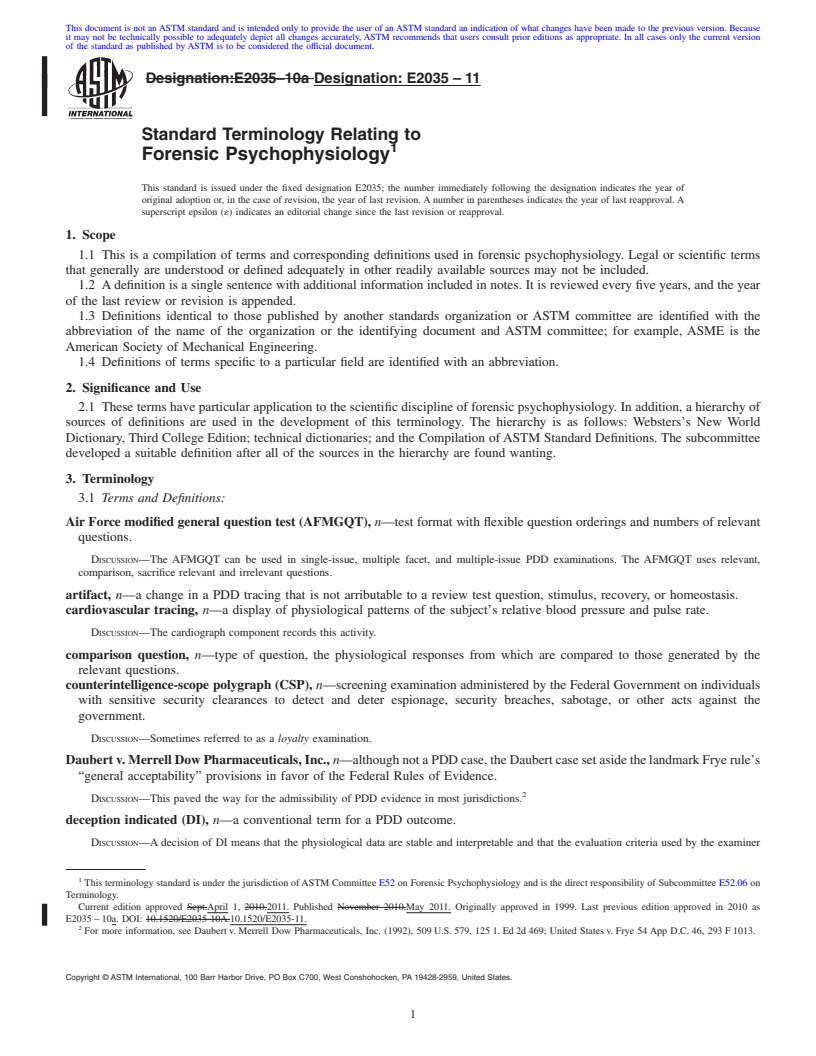 REDLINE ASTM E2035-11 - Standard Terminology Relating to Forensic Psychophysiology