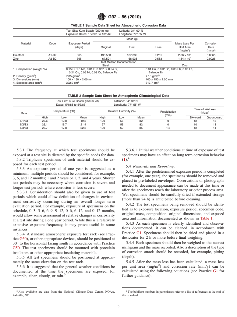 ASTM G92-86(2010) - Standard Practice for Characterization of Atmospheric Test Sites